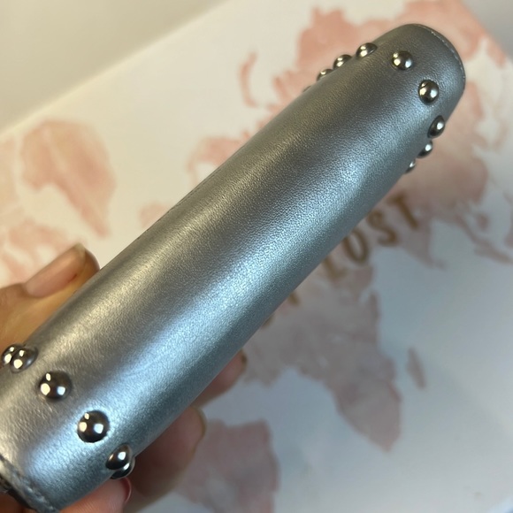 J&M Davidson SMALL ZIP AROUND PURSE WITH STUDS Leather Case Wallet Long Silver - Picture 8 of 16